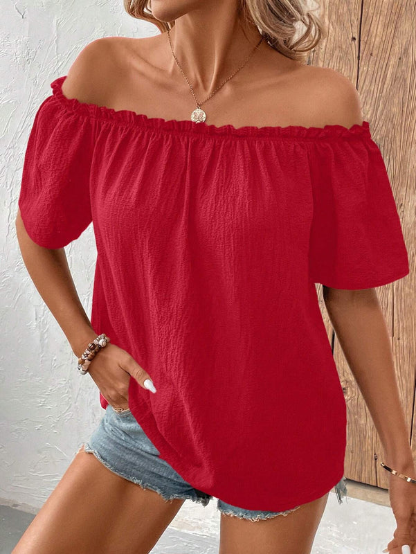 LUNE Camisa De Textura Casual De Verano Con Hombros Descubiertos Para Mujer