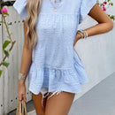 VCAY Blusa De Mujer Con Cuello Redondo Y Dobladillo Fruncido De Cuadros Y Manga Con Volantes