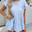 VCAY Blusa De Mujer Con Cuello Redondo Y Dobladillo Fruncido De Cuadros Y Manga Con Volantes