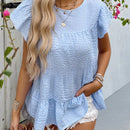 VCAY Blusa De Mujer Con Cuello Redondo Y Dobladillo Fruncido De Cuadros Y Manga Con Volantes