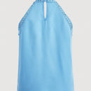 Prive Elegante Blusa De Cuello Halter Con Encaje Azul