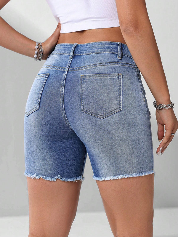 NEW Shorts De Mezclilla Desgastados De Moda Para Mujeres