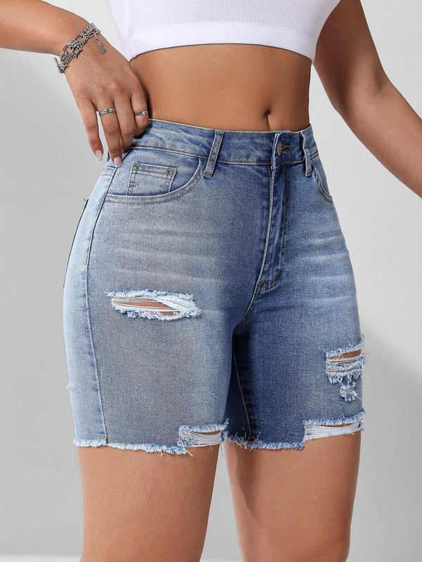 NEW Shorts De Mezclilla Desgastados De Moda Para Mujeres