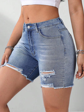 NEW Shorts De Mezclilla Desgastados De Moda Para Mujeres