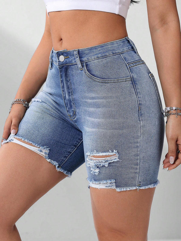 NEW Shorts De Mezclilla Desgastados De Moda Para Mujeres