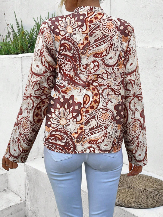 LUNE Camisa Casual De Manga Enrollada Con Estampado Floral De Estilo De Vacaciones De Primavera / Verano Para Mujeres