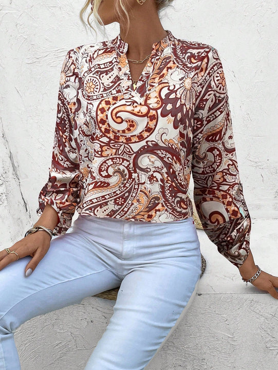 LUNE Camisa Casual De Manga Enrollada Con Estampado Floral De Estilo De Vacaciones De Primavera / Verano Para Mujeres