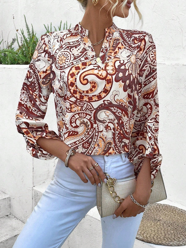 LUNE Camisa Casual De Manga Enrollada Con Estampado Floral De Estilo De Vacaciones De Primavera / Verano Para Mujeres