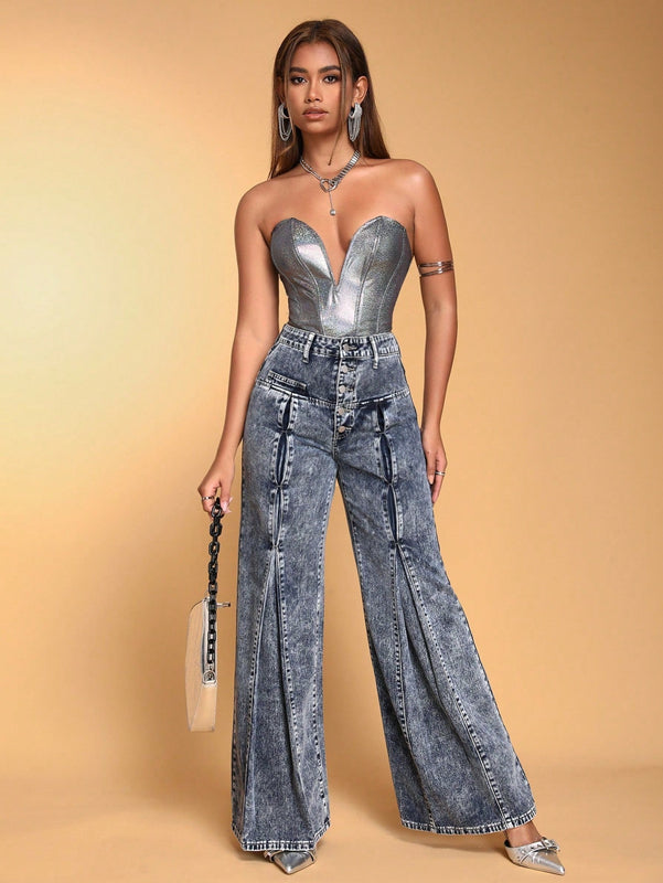 BAE Jeans Acampanados Para Mujer Con Botones En La Parte Delantera