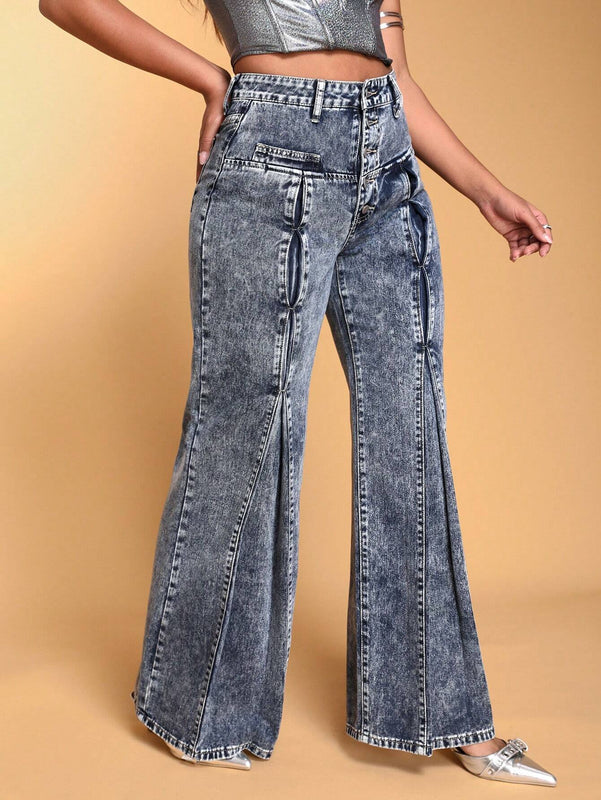 BAE Jeans Acampanados Para Mujer Con Botones En La Parte Delantera