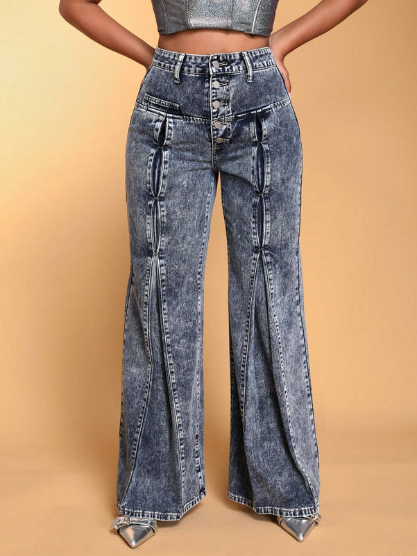 BAE Jeans Acampanados Para Mujer Con Botones En La Parte Delantera