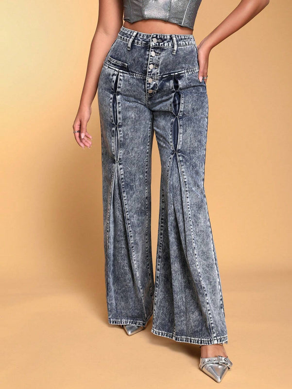 BAE Jeans Acampanados Para Mujer Con Botones En La Parte Delantera