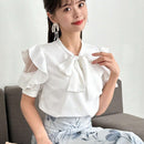 FRIFUL Camisa De Manga Corta Para Mujer Con Parche De Malla Y Lazo