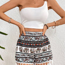 VCAY Shorts estampados de elefante y paisley en estilo bohemio para mujeres, con Borlas en el dobladillo ideales para vacaciones