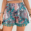 VCAY Shorts Impresos Con Flecos Bohemios Para Mujeres, Perfecto Para Vacaciones
