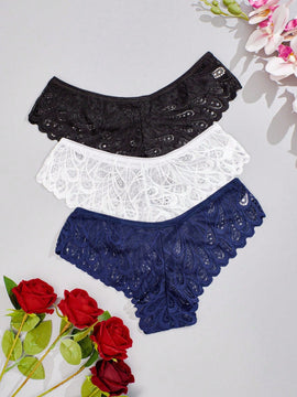 3 piezas de ropa interior sexy para mujer con patron de plumas y encaje, de cintura baja y estilo tanga transpirable y ligero