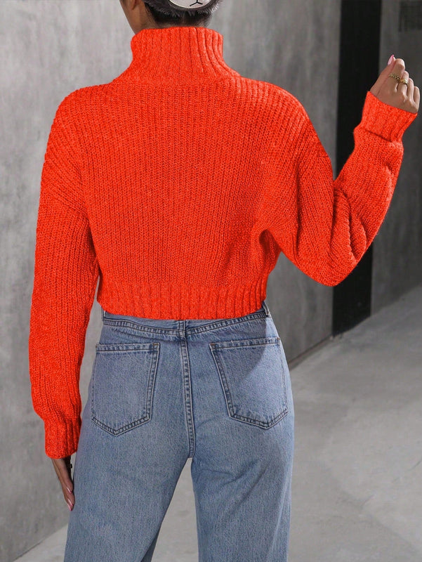 EZwear Jersey de mujer de manga larga y cuello vuelto de color solido de moda