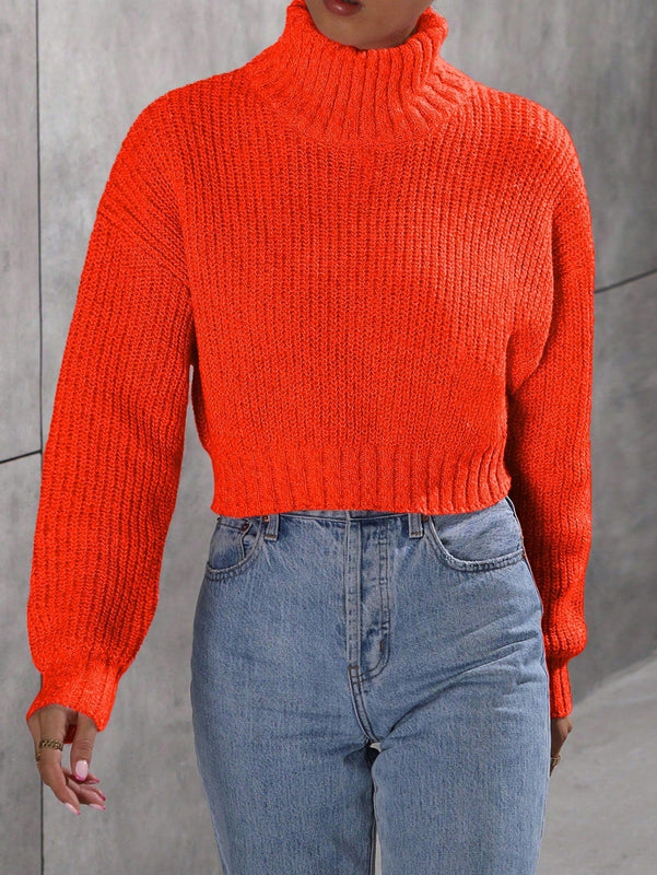 EZwear Jersey de mujer de manga larga y cuello vuelto de color solido de moda
