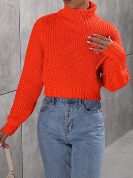 EZwear Jersey de mujer de manga larga y cuello vuelto de color solido de moda