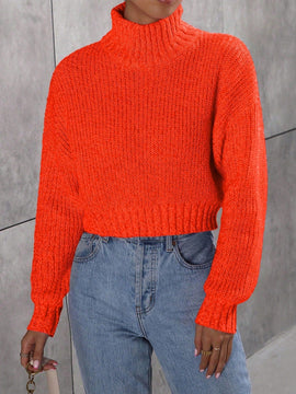 EZwear Jersey de mujer de manga larga y cuello vuelto de color solido de moda