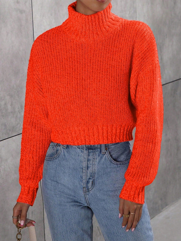EZwear Jersey de mujer de manga larga y cuello vuelto de color solido de moda