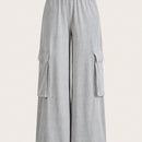 Slayr pantalones casuales de trabajo de estilo ancho con bolsillos y estampado floral gris para mujeres-c