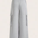 Slayr pantalones casuales de trabajo de estilo ancho con bolsillos y estampado floral gris para mujeres-c