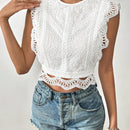 Tall Camisa blanca de verano para mujeres con botones, manga corta con encaje y para la playa durante las vacaciones de primavera.
