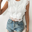 Tall Camisa blanca de verano para mujeres con botones, manga corta con encaje y para la playa durante las vacaciones de primavera.