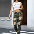 Pantalones ajustados rasgados elasticos con estampado de camuflaje para mujeres