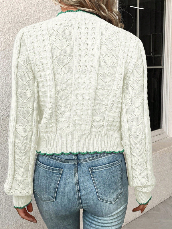 Franclia cardigan casual de mujer con borde de concha de color contrastante, para otono