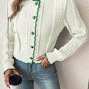 Franclia cardigan casual de mujer con borde de concha de color contrastante, para otono