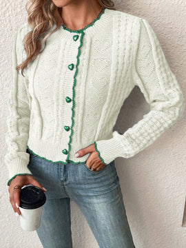 Franclia cardigan casual corto de punto con botones con forma de corazon para mujer, para otono/invierno