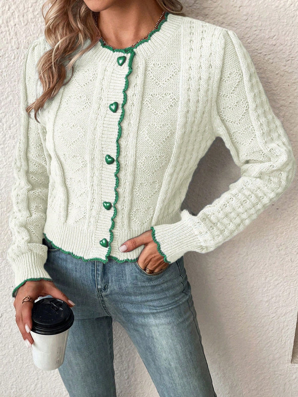 Franclia cardigan casual corto de punto con botones con forma de corazon para mujer, para otono/invierno