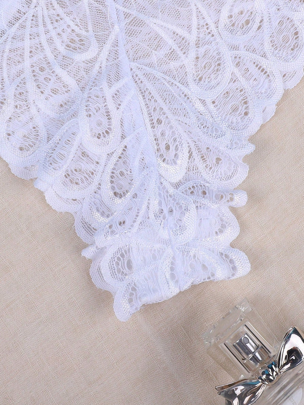 3 piezas de ropa interior sexy para mujer con patron de plumas y encaje, de cintura baja y estilo tanga transpirable y ligero