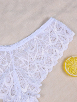 3 piezas de ropa interior sexy para mujer con patron de plumas y encaje, de cintura baja y estilo tanga transpirable y ligero