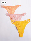 3 piezas de tanga sexy para mujer con detalle decorado de lazo en malla transparente