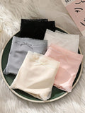 Conjunto de 5 piezas de ropa interior de seda de hielo ultrafina de cintura alta para mujeres con decoracion de lazo
