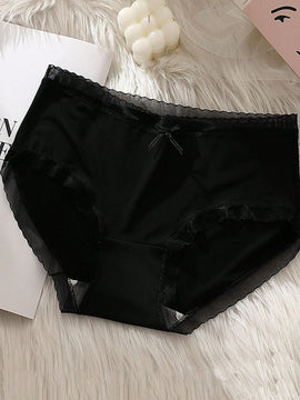 Conjunto de 5 piezas de ropa interior de seda de hielo ultrafina de cintura alta para mujeres con decoracion de lazo
