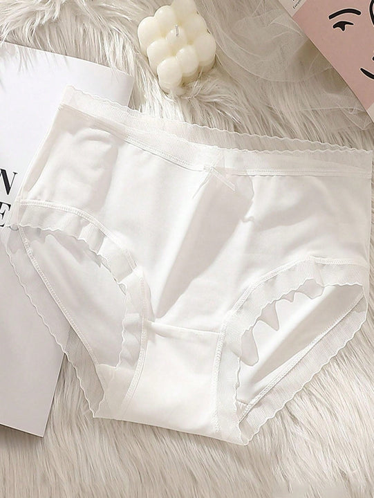 Conjunto de 5 piezas de ropa interior de seda de hielo ultrafina de cintura alta para mujeres con decoracion de lazo