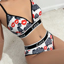 Conjunto de lenceria impreso con corazones para mujeres