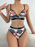 Conjunto de lenceria impreso con corazones para mujeres