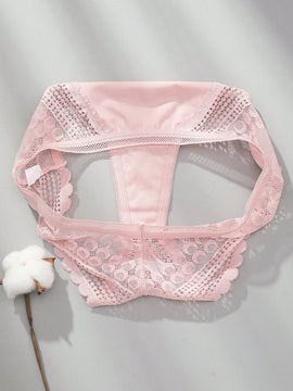 Conjunto de 3 piezas de ropa interior con tanga de encaje y cintura baja