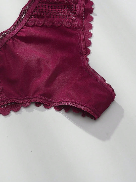 3 piezas/set tanga sexy de cintura baja con encaje calado en contraste ropa interior