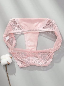 3 piezas/set tanga sexy de cintura baja con encaje calado en contraste ropa interior