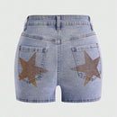 ROMWE Street Life Pantalones Cortos De Mezclilla Con Patron De Estrellas Decoradas Con Pedreria Para Mujer