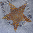 ROMWE Street Life Pantalones Cortos De Mezclilla Con Patron De Estrellas Decoradas Con Pedreria Para Mujer