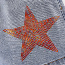 ROMWE Street Life Pantalones Cortos De Mezclilla Con Patron De Estrellas Decoradas Con Pedreria Para Mujer