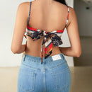 Frenchy Top De Camisola Para Festival De Musica De Verano Con Ribete Impreso, Dobladillo Irregular Y Tiras Para Atar