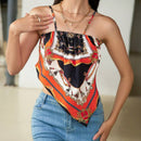 Frenchy Top De Camisola Para Festival De Musica De Verano Con Ribete Impreso, Dobladillo Irregular Y Tiras Para Atar